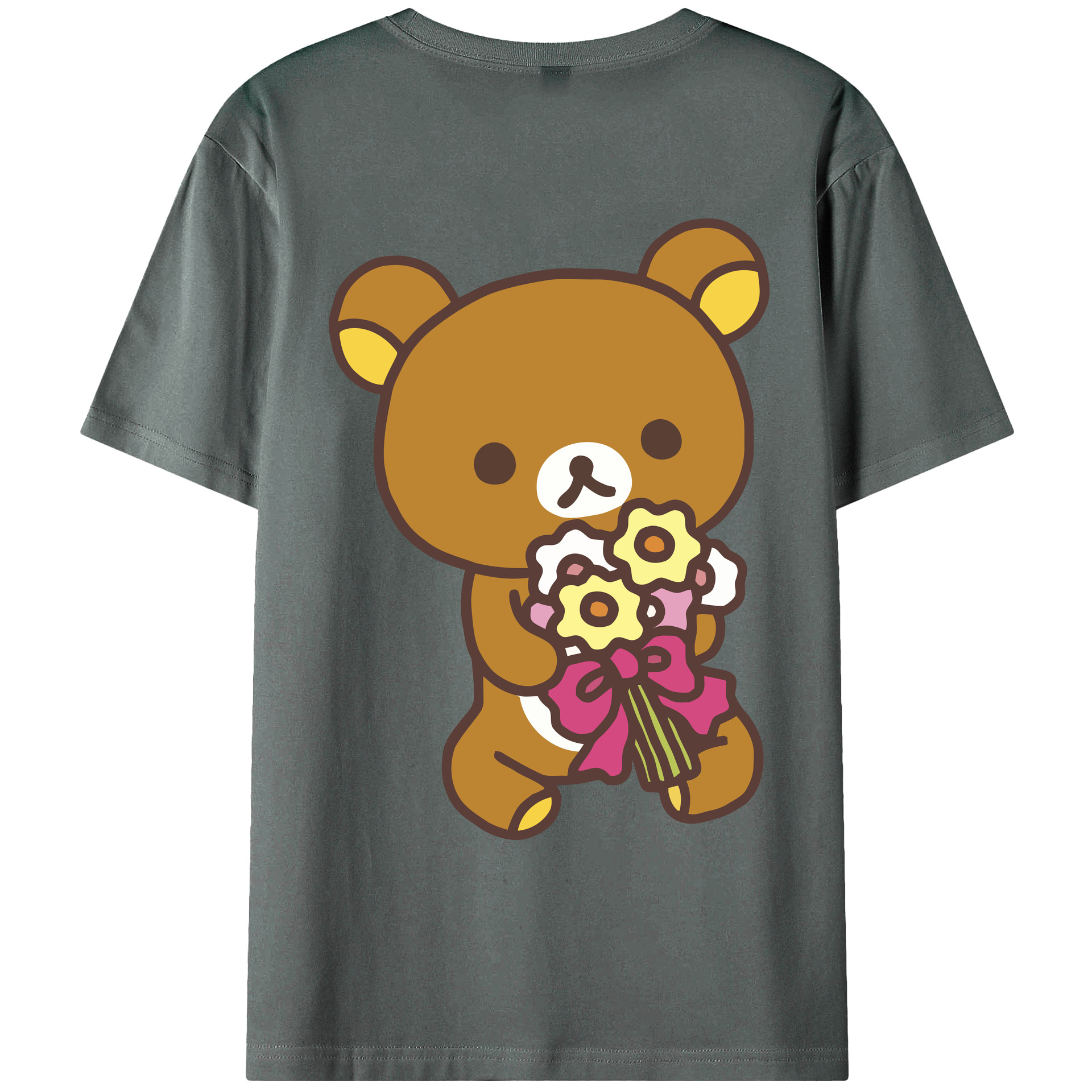 （画像用） リラックマ リラックマ キイロイトリ Rilakkuma Korilakkuma Kiiroitori 綿100％ メンズ半袖Tシャツ（バックプリント） 通気性